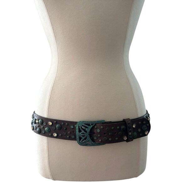 Streets Ahead Belt Women Large Studs Italian Leather Ribel Italy Buckle Western main image 15